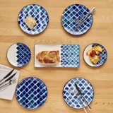 Bella Maison Blue Tile Yuvarlak Desenli 7 Parça 4 Kişilik Seramik Kahvaltı Takımı Mavi