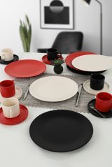 Keramika Noble 18 Parça 6 Kişilik Seramik Kahvaltı Takımı Beyaz-Kırmızı-Siyah