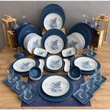 Keramika Blue Magic Desenli 60 Parça 12 Kişilik Seramik Kahvaltı Takımı Beyaz