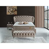 Arleno Bedding Zara 160 x 200 cm Ayrılabilen Yataklı Başlıklı Çift Kişilik Sandıklı Baza Seti Krem
