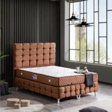 Setay Duke Lüx 150 x 200 cm Ayrılabilen Yataklı Başlıklı Çift Kişilik Sandıklı Baza Seti Açık Kahverengi