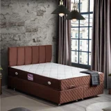 Setay Tetra 190 x 140 cm Ayrılabilen Yataklı Başlıklı Çift Kişilik Sandıklı Baza Seti Koyu Kahve