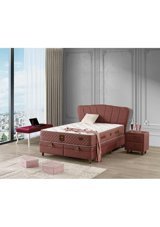 Pink 90x190 cm Başlıklı Yataklı Sandıklı Tek Kişilik Baza Seti Bej