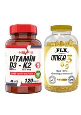 Nevfix Vitamin D3-K2 Yetişkin 120 Adet + Flx Omega 3-6-9 90 Tablet