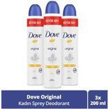 Dove Original Pudralı Ter Önleyici Antiperspirant Sprey Kadın 3x200 ml