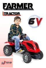 Uj Toys 6 V Üstü Açık Tek Kişilik Akülü Traktör Kırmızı