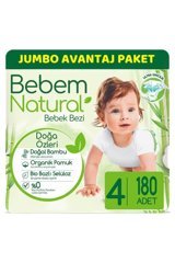 Bebem Natural Doğa Özleri 4 Numara Organik Göbek Oyuntulu Cırtlı Bebek Bezi 180 Adet