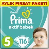 Prima Aktif Bebek 5 Numara Cırtlı Bebek Bezi 116 Adet