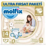 Molfix Pure&Soft 4 Numara Organik Cırtlı Bebek Bezi 172 Adet