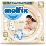 Molfix Pure&Soft 3 Numara Organik Cırtlı Bebek Bezi 196 Adet