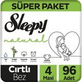 Sleepy Natural Süper Paket 4 Numara Organik Cırtlı Bebek Bezi 96 Adet