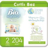 Sleepy Bio Natural 2 Numara Organik Göbek Oyuntulu Cırtlı Bebek Bezi 204 Adet