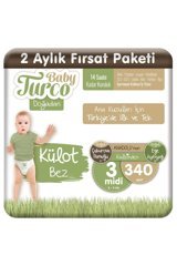 Baby Turco Doğadan 3 Numara Organik Külot Bebek Bezi 340 Adet