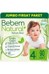 Bebem Natural Doğa Özleri 4 Numara Organik Göbek Oyuntulu Cırtlı Bebek Bezi 90 Adet