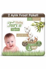 Baby Turco Doğadan 3 Numara Organik Cırtlı Bebek Bezi 340 Adet