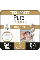 Pure Baby Organic Yenidoğan Organik Cırtlı Bebek Bezi 64 Adet
