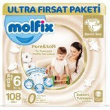 Molfix Pure&Soft 6 Numara Organik Cırtlı Bebek Bezi 108 Adet