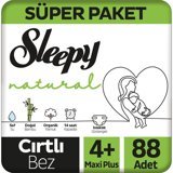 Sleepy Natural Süper Paket 4+ Numara Organik Cırtlı Bebek Bezi 88 Adet