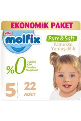 Molfix Pure&Soft 5 Numara Organik Cırtlı Bebek Bezi 22 Adet
