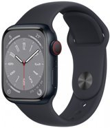 Apple Watch Series 8 Cellular Apple Uyumlu WatchOS Su Geçirmez 41 mm Fluoro Elastomer Kauçuk Kordon Kare Unisex Sim Kartlı Akıllı Saat Siyah