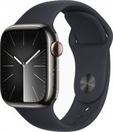 Apple Watch Series 9 Cellular Apple Uyumlu WatchOS Su Geçirmez 41 mm Fluoro Elastomer Kauçuk Kordon Çelik Kasa Kare Unisex Sim Kartlı Akıllı Saat Siyah