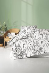 Depomaxx Pamuk Polyester Dört Mevsim 200 x 220 cm Lavanta Çift Kişilik Nevresim Takımı Beyaz