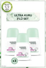 Garnier Mineral Ultra Kuru Pudrasız Ter Önleyici Antiperspirant Roll-On Kadın Deodorant 3x50 ml