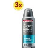 Dove Men +Care Clean Confort Pudrasız Ter Önleyici Antiperspirant Sprey Erkek Deodorant 3x150 ml