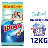 Bingo Matik Festival Renkliler ve Beyazlar İçin 80 Yıkama Toz Deterjan 12 kg