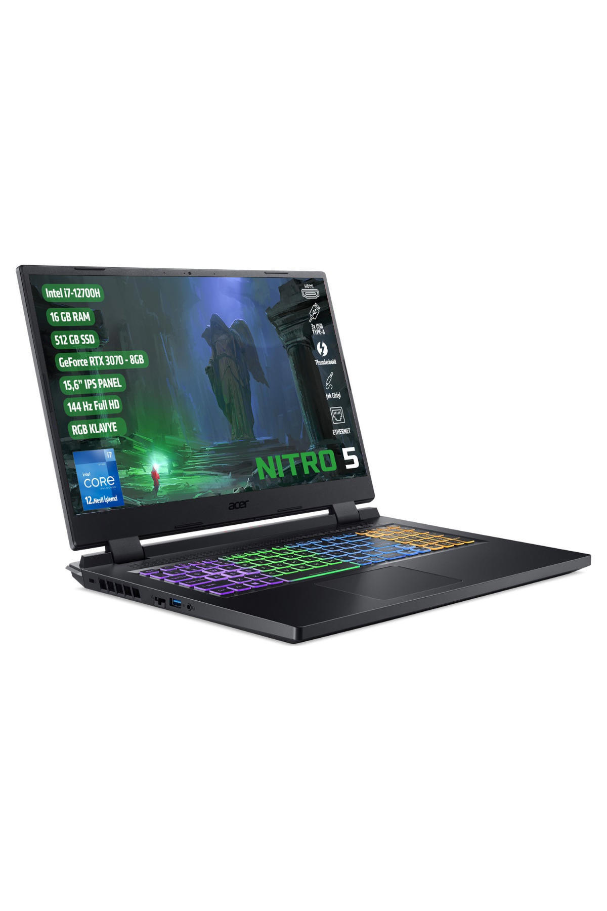 Acer Nitro 5 AN515-58 Harici GeForce RTX 3070 Intel Core i7 16 GB Ram DDR4 512 GB SSD 15.6 inç Full HD FreeDos Gaming Notebook Laptop