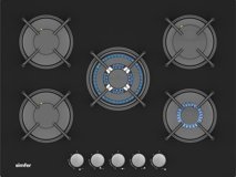 Simfer 3704 Siyah Cam 5 Gözlü Wok Gözlü Gazlı Ankastre Ocak