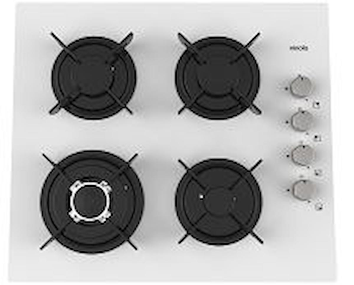 Vinola MOG.6330.111.02 Beyaz Cam 4 Gözlü Wok Gözlü Gazlı Ankastre Ocak