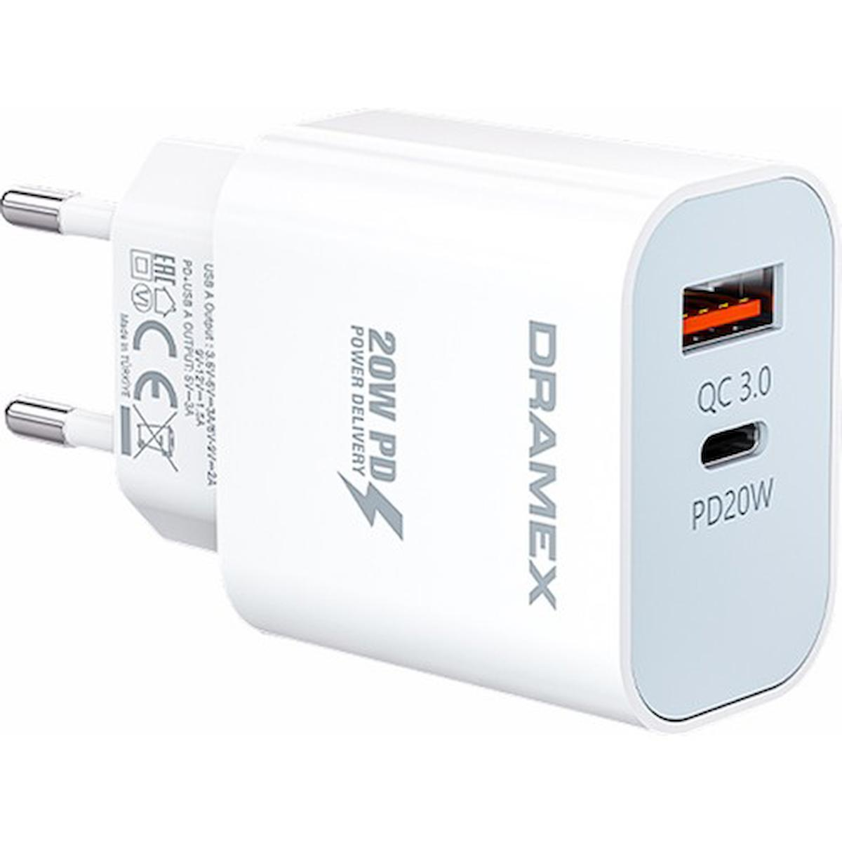 Dramex Dpq20b Universal USB Kablolu 20 W Hızlı Şarj Aleti Beyaz