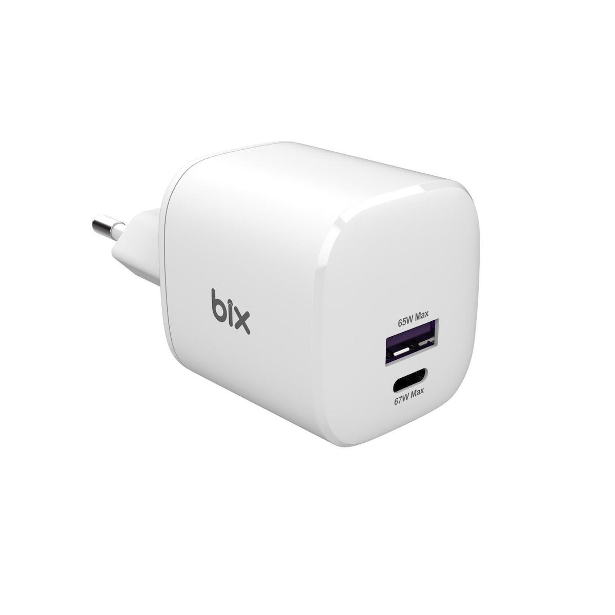 Bix Universal Type-C Kablolu 67 W Hızlı Şarj Aleti Beyaz