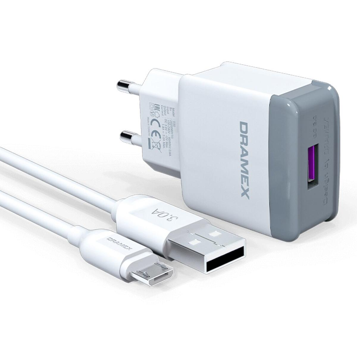 Dramex D30m Universal Micro USB Kablolu 3 Amper Hızlı Şarj Aleti Beyaz