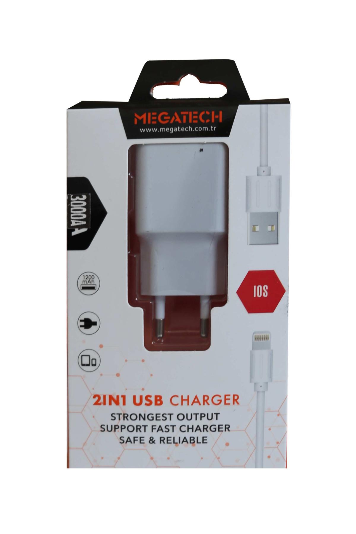 Megatech iPhone Lightning Kablolu 3 Amper Hızlı Şarj Aleti Beyaz