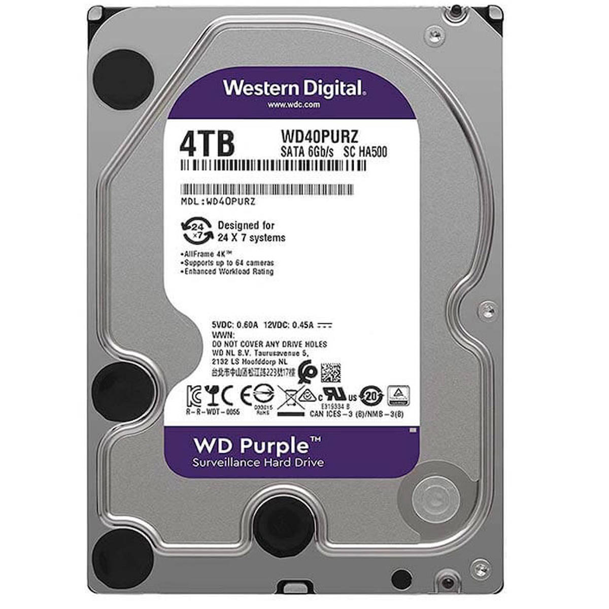Western Digital WD Purple WD40PURZ & WD Purple WD42PURZ 4 TB 3.5 inç 5400 RPM 256 MB SATA 3.0 Güvenlik Kamerası Harddisk