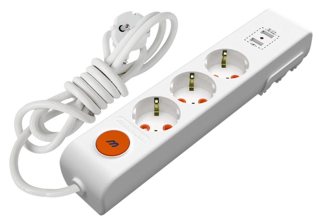 Mutlusan Ritech USB Girişli Topraklı İç Mekan Üçlü Elektrik Prizi Beyaz