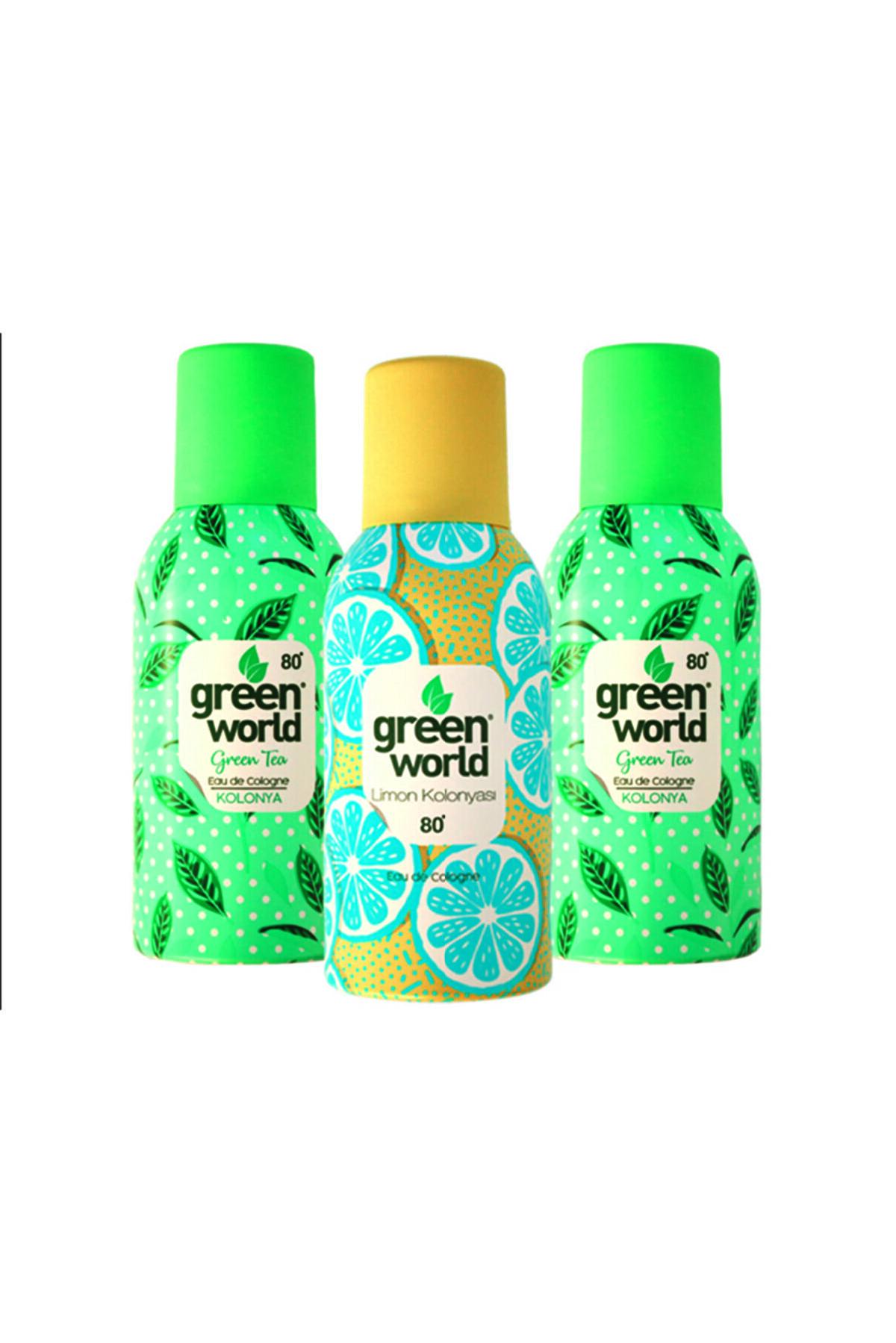 Green World Limon - Yeşil Çay Sprey Kolonya 150 ml 3'lü