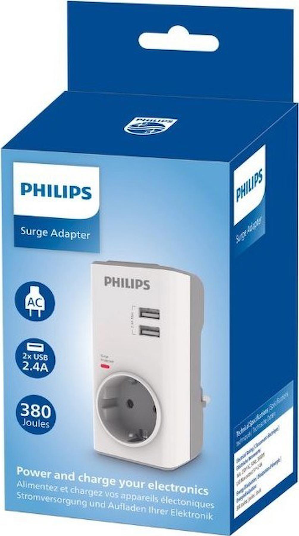 Philips CHP4010W Tekli Soket Kablosuz Tekli 380 J Akım Korumalı Priz