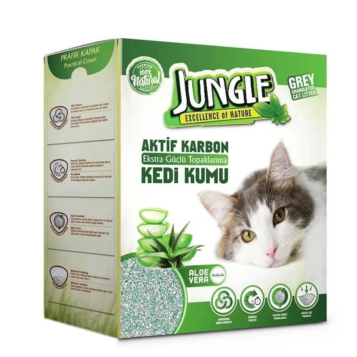 Jungle Aloe Vera Kokulu Topaklanan İnce Taneli Aktif Karbonlu Kedi Kumu 6 lt