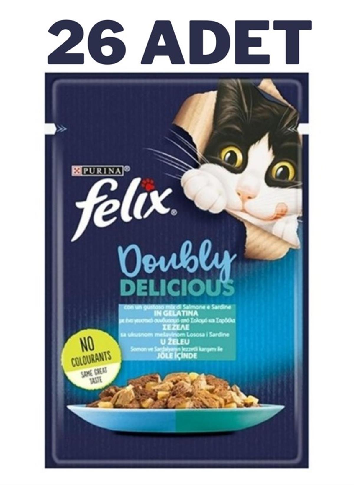 Felix Doubly Delicious Sardalya ve Somonlu Yetişkin Yaş Kedi Maması 26x85 gr