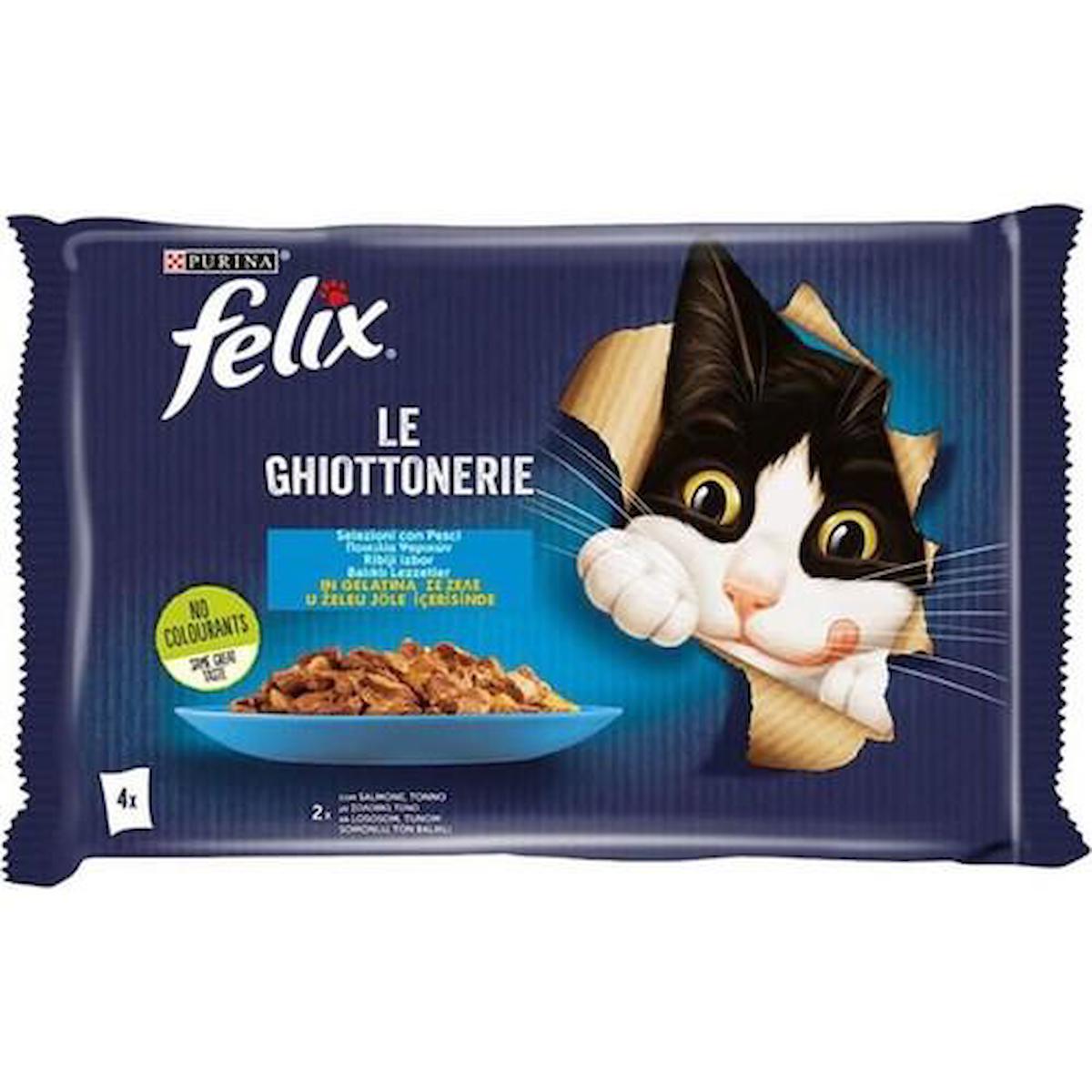 Felix Le Ghiottoneire Ton Balıklı ve Somonlu Yetişkin Yaş Kedi Maması 4x85 gr