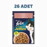 Felix Sensations Jellies Somonlu ve Karidesli Yetişkin Yaş Kedi Maması 26x85 gr
