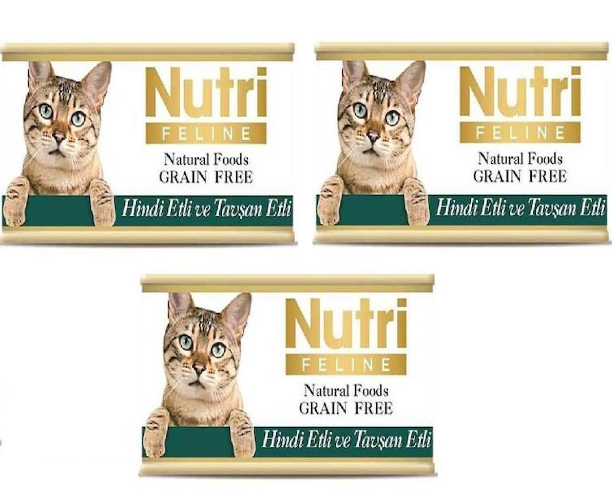 Nutri Feline Grain Free Hindi Etli ve Tavşanlı Yetişkin Yaş Kedi Maması 3x85 gr