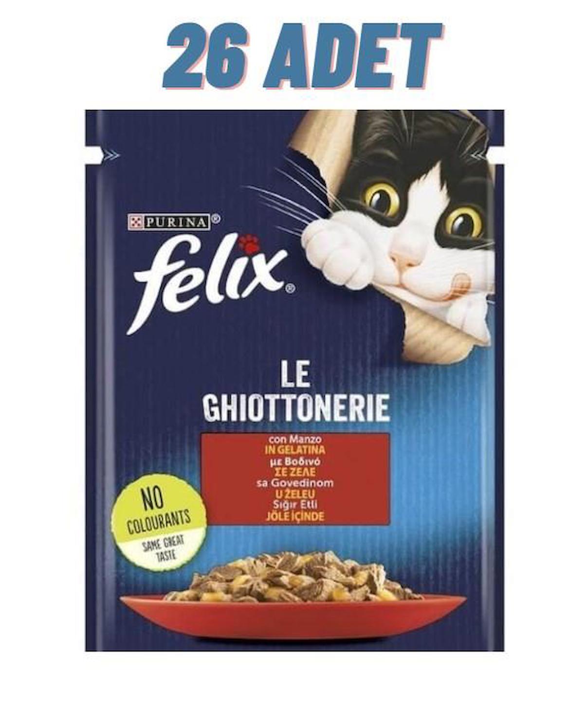 Felix Le Ghiottoneire Sığır Etli Yetişkin Yaş Kedi Maması 26x85 gr