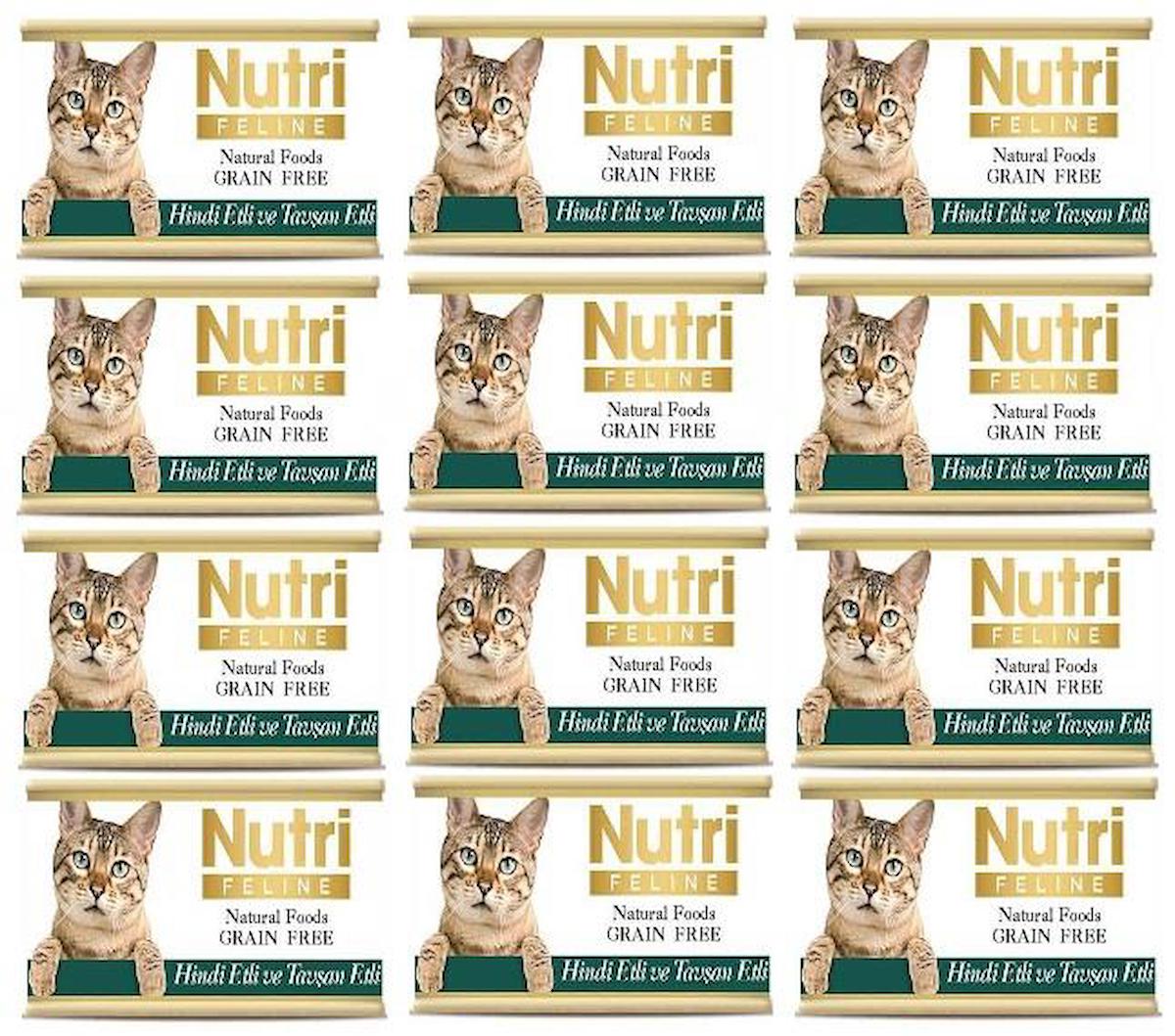 Nutri Feline Grain Free Hindi Etli ve Tavşanlı Yetişkin Yaş Kedi Maması 12x85 gr