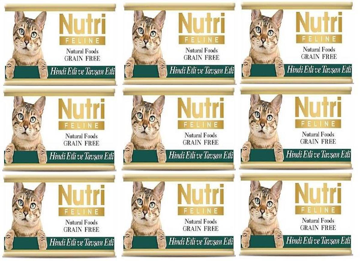 Nutri Feline Grain Free Hindi Etli ve Tavşanlı Yetişkin Yaş Kedi Maması 9x85 gr