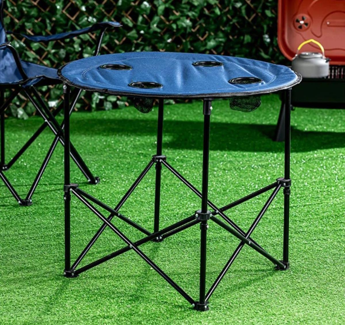 Trendesk 72 x 72 cm Çantalı Yuvarlak Kumaş Katlanır Kamp Masası Mavi