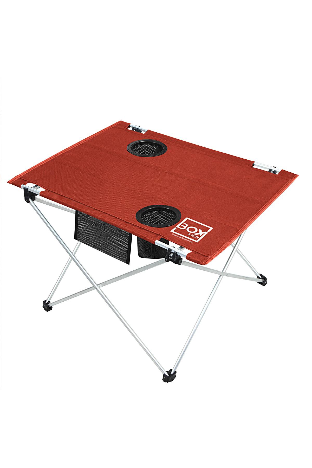 Box&Box 57 x 43 cm Çantalı Dikdörtgen Kumaş Katlanır Kamp Masası Kırmızı